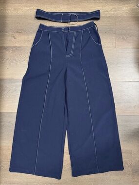 Wide Leg Navy Trousers